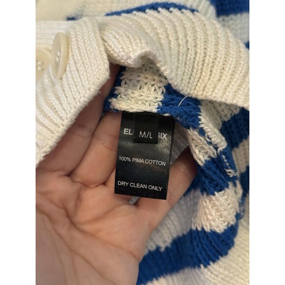 Eleven Six Women’s M/L Cardigan Sweater White With Blue Stripes Button Up Top - Picture 4 of 7